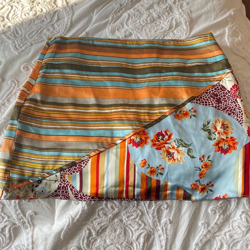 Striped and Floral Mini Skirt